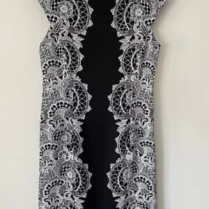 Alfani Black and White Sheath Midi Dress with Cap Sleeves